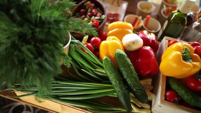 Bright background of set vegetables. table with fresh vegetables.