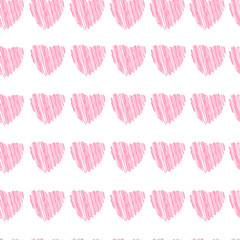 pink hearts on a white backdrop. Cute seamless background Valentine's Day. Decorating for a wedding, birthday.
