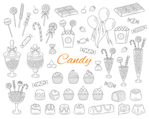 Candy set vector hand drawn doodle illustration.