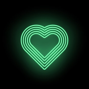 Vector Neon Heart, Neon Silhouette Of Green Heart