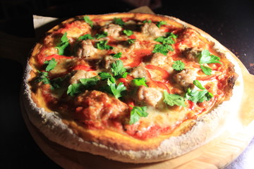 pizza with meatballs