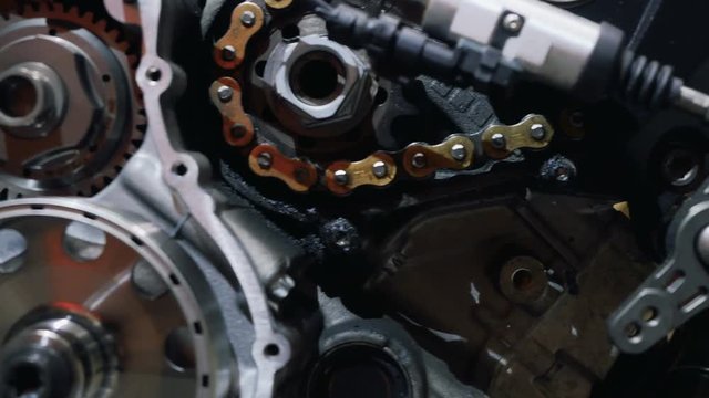 Dissassembled motorcycle in close-up