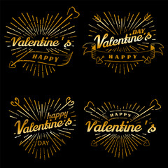 Happy Valentine s Day vector vintage illustration. Set of signs with sun beams and arrows. Stamps label with sun rays. Valentine s Day ornament. Bursting heart shape. Romantic decoration element.