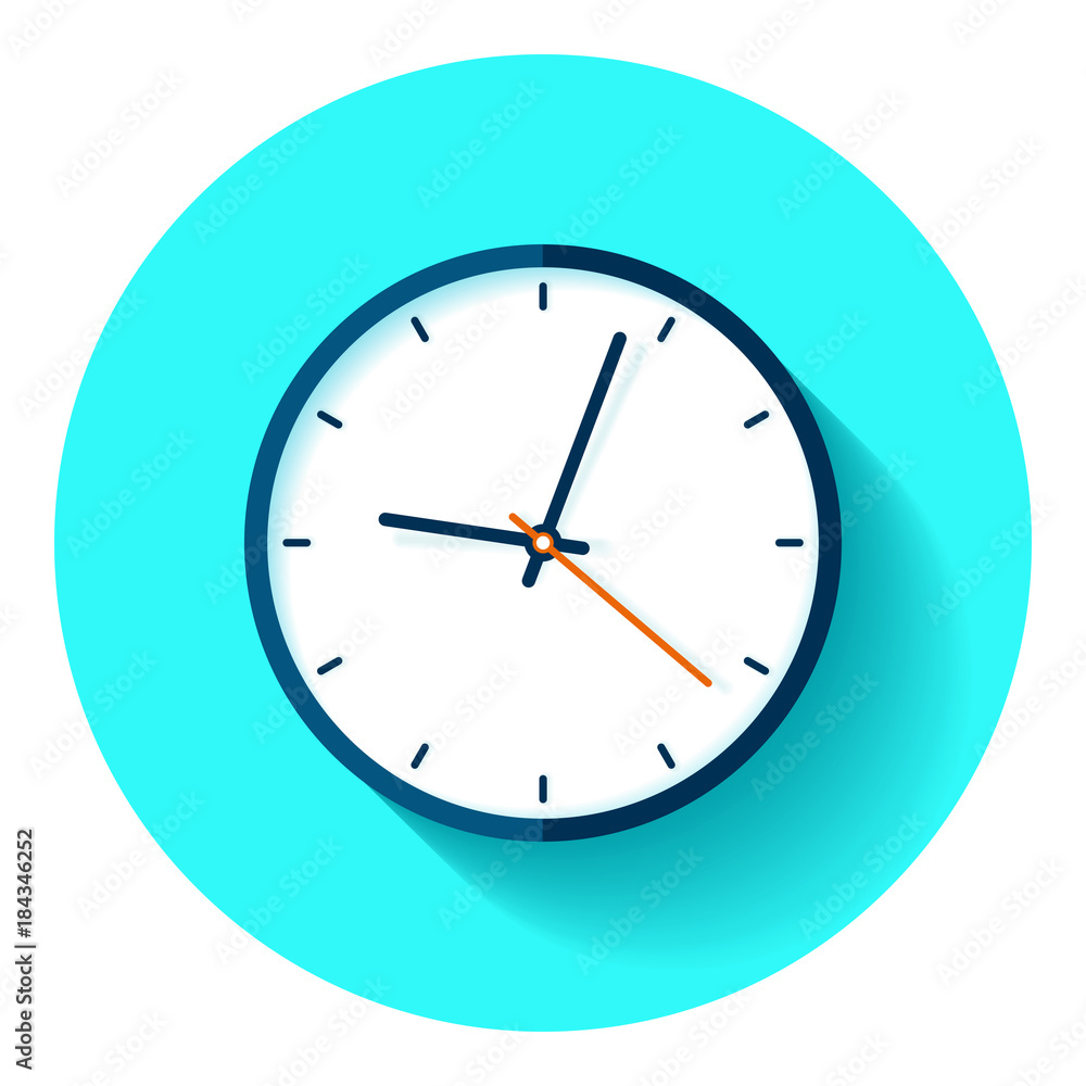 Aufkleber clock icon in flat style, timer on turquoise background. business watch. vector design element for y