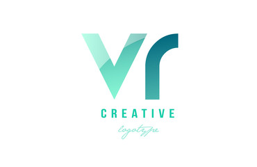 green gradient pastel modern vr v r alphabet letter logo combination icon design