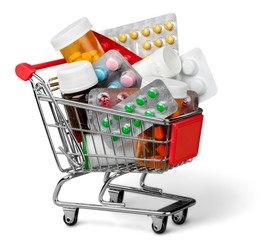 Pills and Tablets in a Shopping Cart