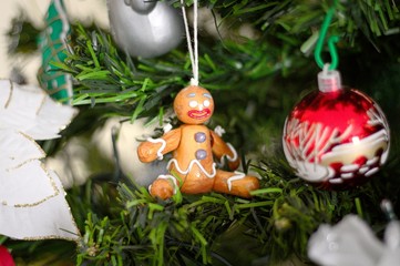 A lot of things are hanging on the Christmas tree: Santa Claus, Bells and Balls, Gingerbread man and Candy canes, Flowers and Lights, Bird House - Owl, Fairy and Snowman (Pesaro, Italy)