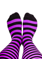 Fun colorful striped socks on isolated background