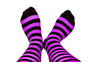 Fun colorful striped socks on isolated background