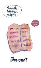 Shawuot, Jewish holiday, watercolor hand drawn vector illustration