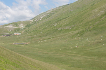 Fototapeta na wymiar Mountain pasture, valley at Monte San Gregorio di Paganica, National Park Gran Sasso and Monti della Laga