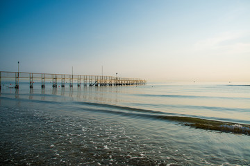 Morning on the beach in Rimini, Italy.