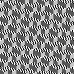 Fototapeta na wymiar Abstract 3d seamless geometric pattern. Black, white, gray background. Rectangle, square and stripes shapes.