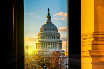 US Capital Building Within Window Frame. 