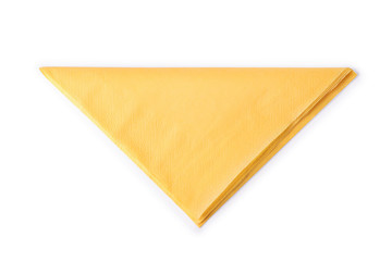 Yellow folded paper napkin isolated with clipping path