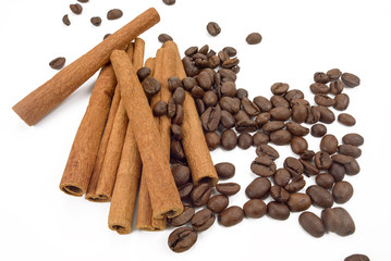 Cinnamon sticks and coffee beans