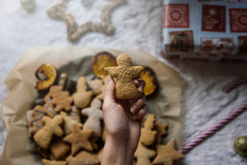 Homemade Gingerbreads. Christmas background.