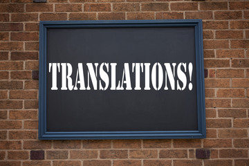 Conceptual hand writing text caption showing announcement Translations. Business concept for  ...