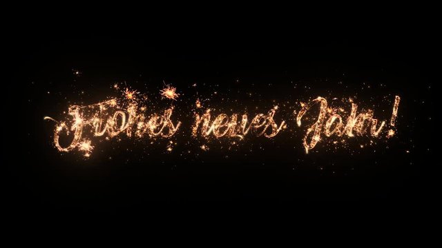 Happy New Year greeting text in German with particles and sparks on black background, beautiful typography magic design.
