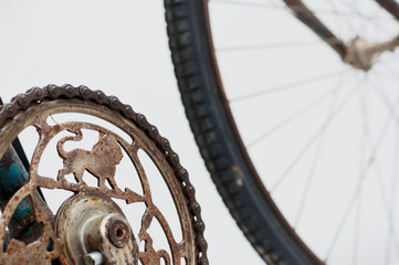 Elements of an old bicycle. - obrazy, fototapety, plakaty