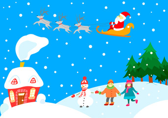 Fototapeta na wymiar Christmas landscape card