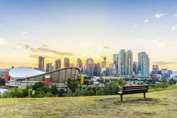 Downtown of Calgary at sunset during summertime, Alberta, Canada - obrazy, fototapety, plakaty