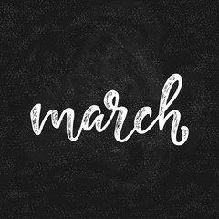Handwritten names of months: March. Calligraphy words for calendars and organizers.