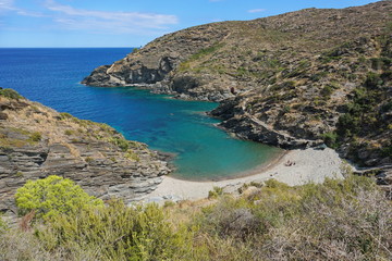Mediterranean cove with pebble beach, Cala Nans, Spain, Costa Brava, Cadaques, Cap de Creus, Alt Emporda, Catalonia