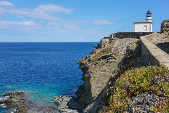 Spain Cadaques lighthouse Cala Nans on the Mediterranean coast, Costa Brava, Cap de Creus, Alt Emporda, Catalonia