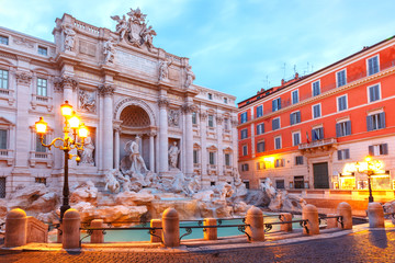 Naklejka na ściany i meble Rome Trevi Fountain or Fontana di Trevi in the morning, Rome, Italy. Trevi is the largest Baroque, most famous and visited by tourists fountain of Rome.