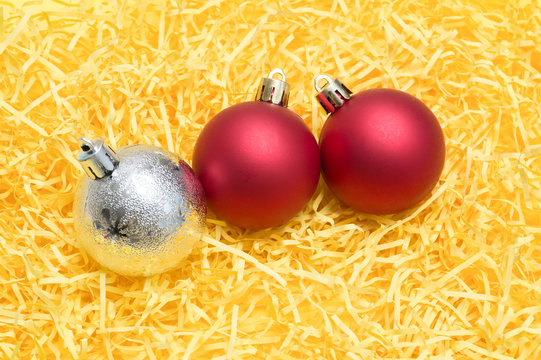 christmas ball on yellow background