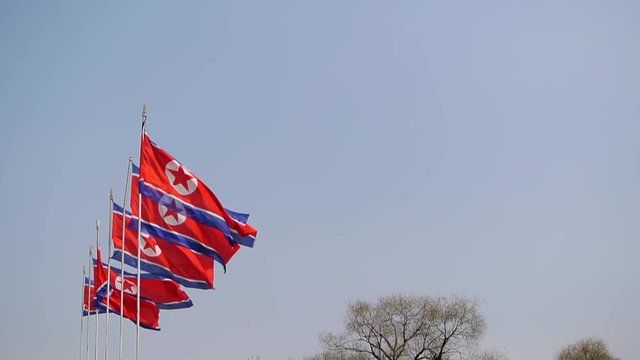 Pyongyang North Korea DPRK flags