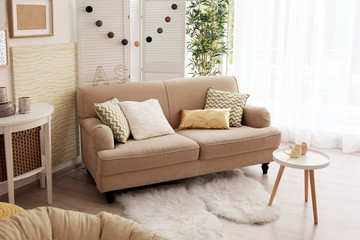 Modern room interior with stylish sofa