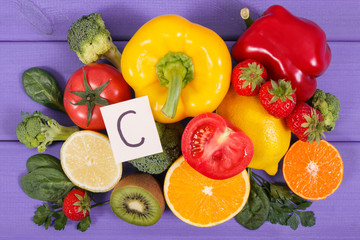 Fruits and vegetables as sources vitamin C, dietary fiber and minerals, strengthening immunity and healthy eating