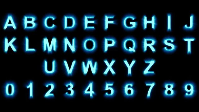 light letters and numbers - cold blue lights - flickering shimmering animation loop - grid for precise selection included - isolated