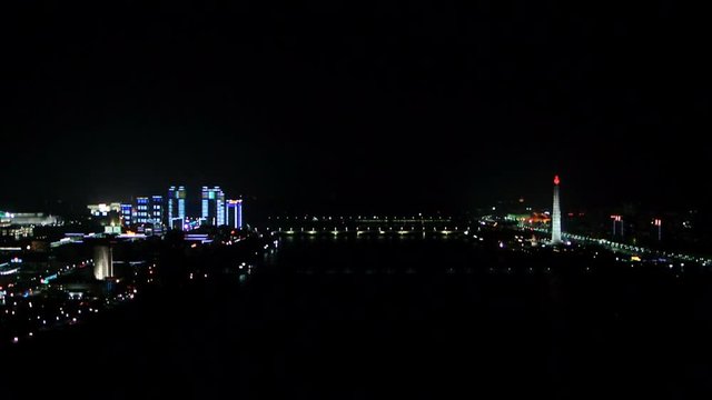 North Korea DPRK Pyongyang night skyline
