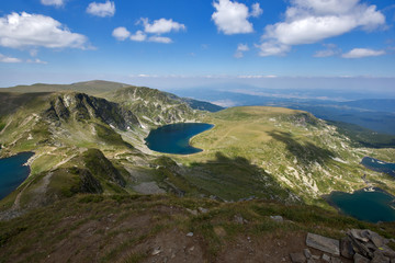 Fototapeta na wymiar Amazing Landscape of The Twin, The Trefoil, The Eye and The Kidney lakes, The Seven Rila Lakes, Bulgaria