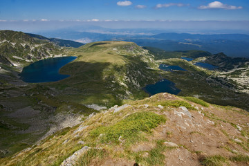 Fototapeta na wymiar Amazing Landscape of The Twin, The Trefoil, The Eye and The Fish lakes, The Seven Rila Lakes, Bulgaria