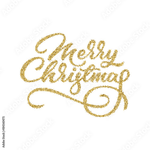 &quot;Merry Christmas, XMAS gold glitter brushpen lettering, calligraphy