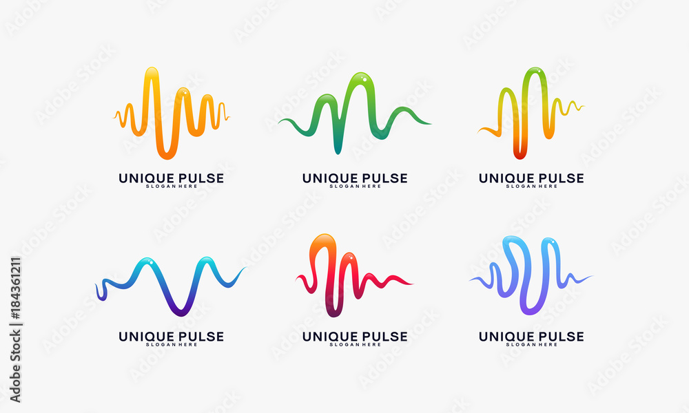 Wall mural set of 3d unique pulse in elegant logo style vector, unique vibe logo template collection