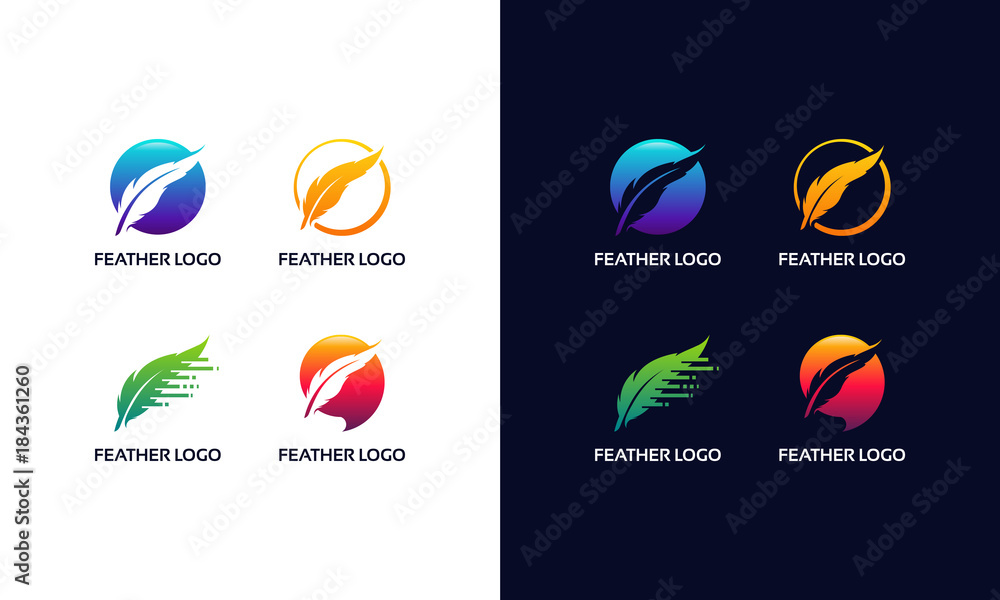 Wall mural set of modern feather logo, lawyer law firm logo design feather quill symbol vector design template