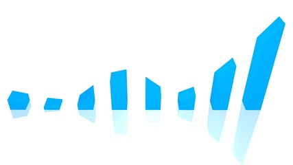 Turbulent graph show rises and falls, troughs and peaks low angle with one colour