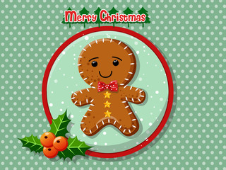 Merry Christmas cute cartoon Gingerbread man cookies on a colorful background. Happy New Year and decoration element
