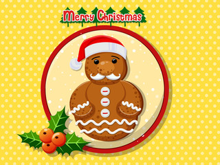 Merry Christmas cute cartoon Gingerbread man cookies on a colorful background. Happy New Year and decoration element