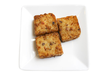 pan fried turnip cake isolated on white background