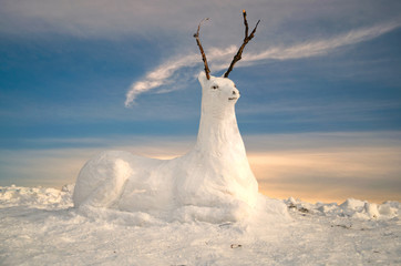 snow sculpture reindeer