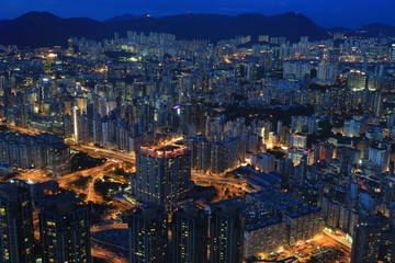 city block at night in hong kong