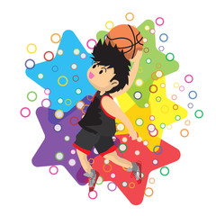 Boy air slam Basketball character design cartoon art illustration