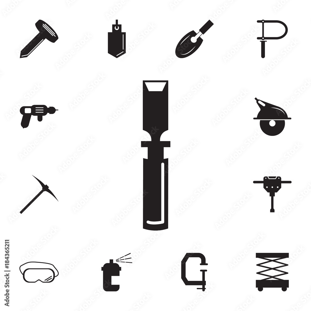Poster building construction tools chisel icon. set of construction tools icons. web icons premium quality 