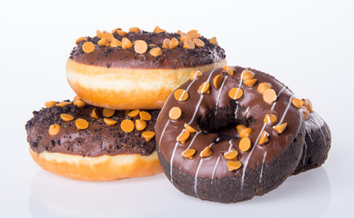 chocolate donuts on a white background